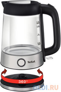Чайник Tefal Glass Kettle KI750D 2400 Вт серебристый чёрный 1.7 л стекло фото