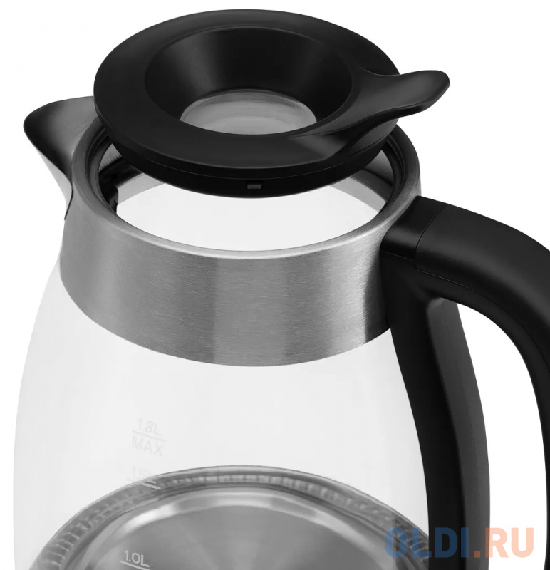 Чайник электрический Polaris PWK 1817CGL 2200 Вт чёрный нержавеющея сталь 1.8 л стекло фото