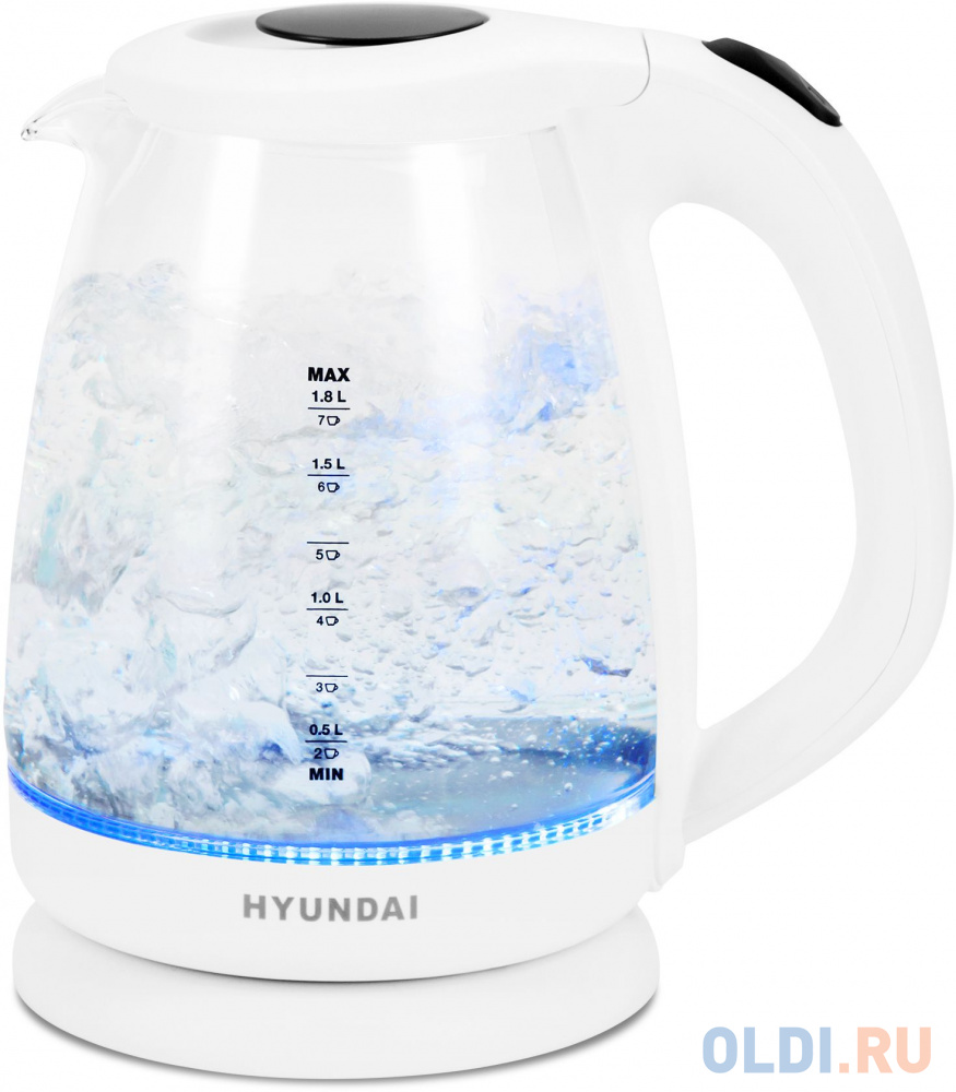 Чайник электрический Hyundai HYK-G2001 2200 Вт белый серый 1.8 л пластик/стекло