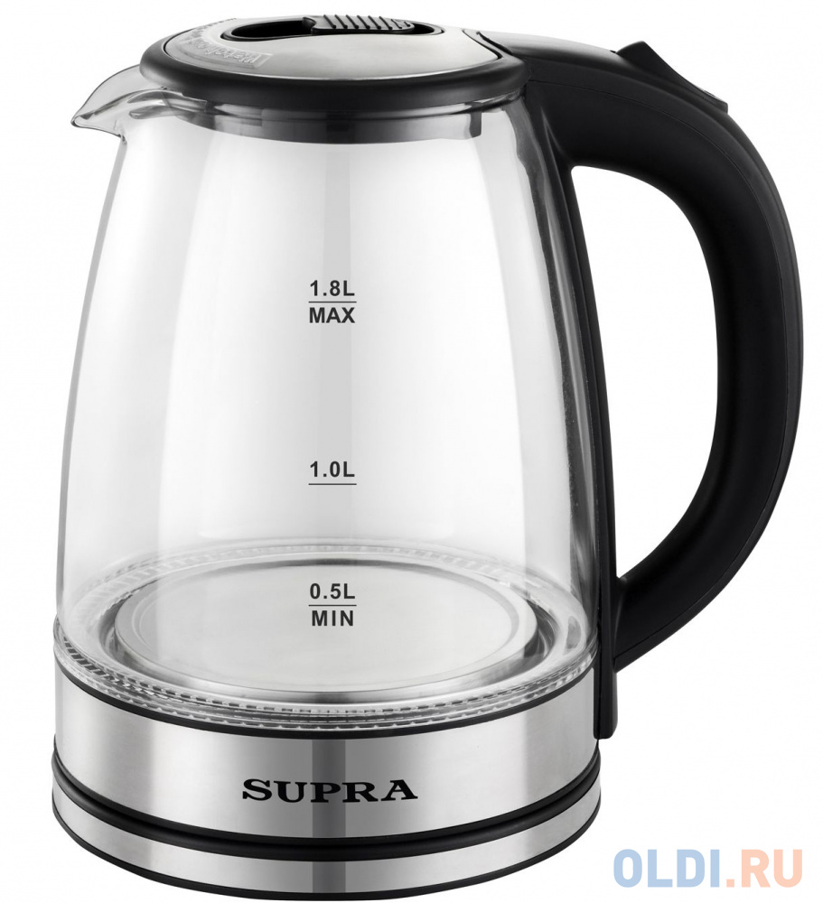 Чайник электрический Supra KES-1852G 1500 Вт чёрный 1.8 л стекло чайник электрический scarlett sc ek27g55 2200 вт серебристый чёрный 1 7 л стекло