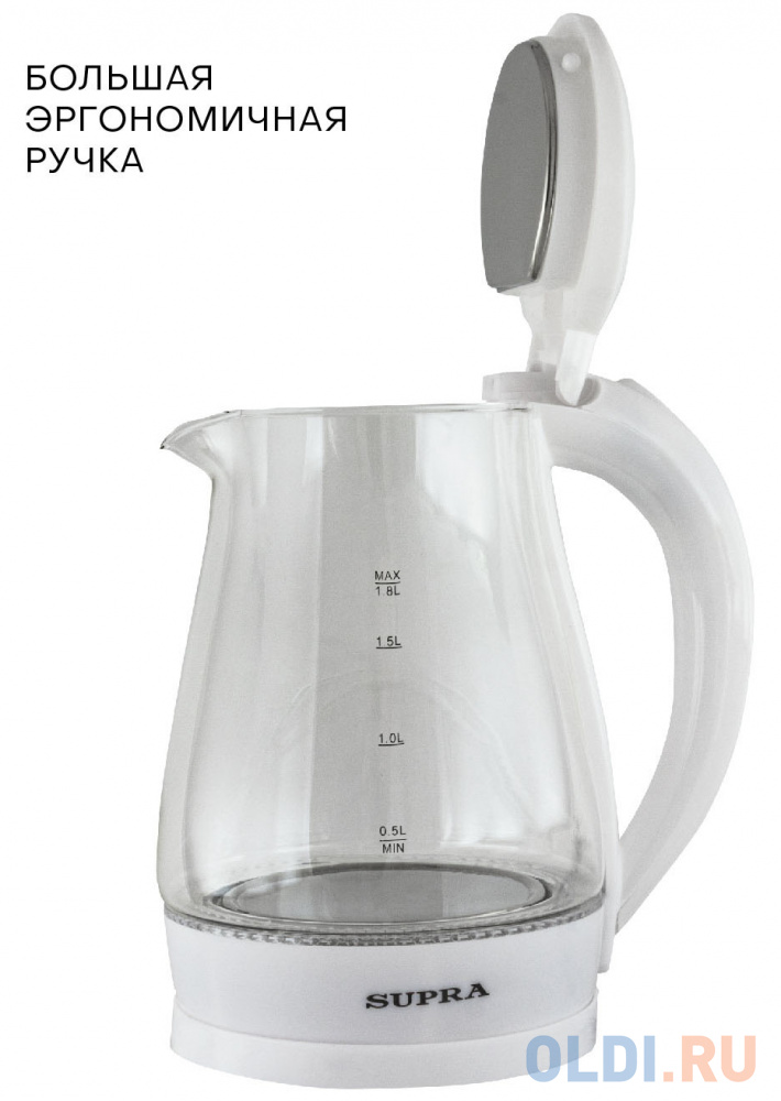 Чайник электрический Supra KES-1856G 1500 Вт белый 1.8 л стекло, размер н/д - фото 2