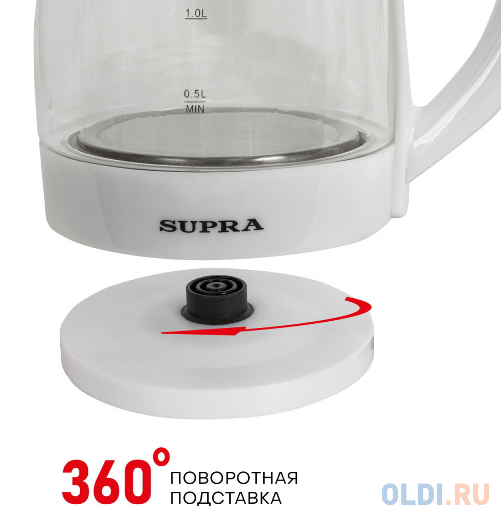 Чайник электрический Supra KES-1856G 1500 Вт белый 1.8 л стекло, размер н/д - фото 3
