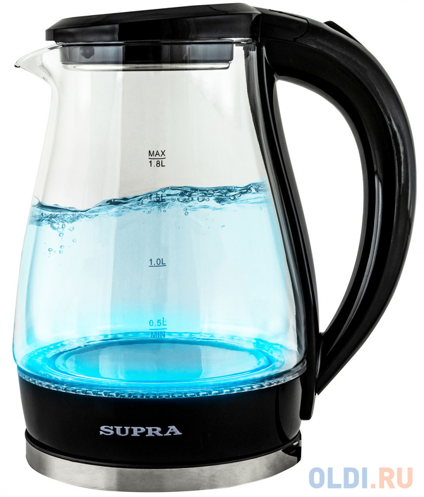 Чайник электрический Supra KES-1855G 1500 Вт чёрный прозрачный 1.8 л стекло чайник электрический scarlett sc ek27g55 2200 вт серебристый чёрный 1 7 л стекло