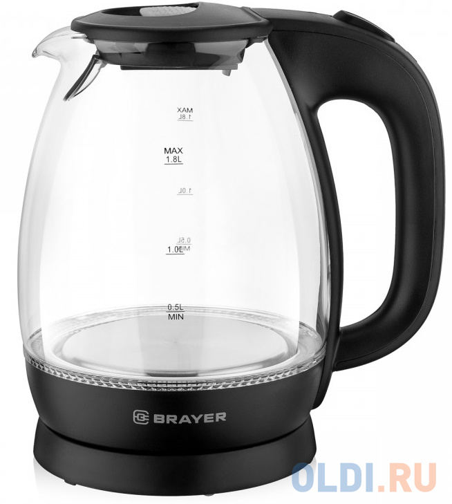 Чайник электрический Brayer BR1026 2200 Вт чёрный 1.8 л пластик/стекло чайник электрический kitfort кт 690 2200 вт прозрачный 1 7 л стекло