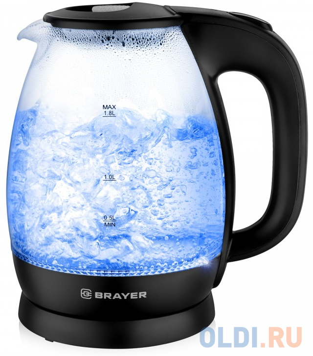 Чайник электрический Brayer BR1026 2200 Вт чёрный 1.8 л пластик/стекло, цвет черный, размер 21х18х24 см - фото 7