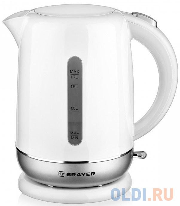 Чайник электрический Brayer BR1011 2200 Вт белый 1.7 л пластик brayer 1008br bk чайник электрический 2200 вт 1 7 л strix автоотключ термост пласт
