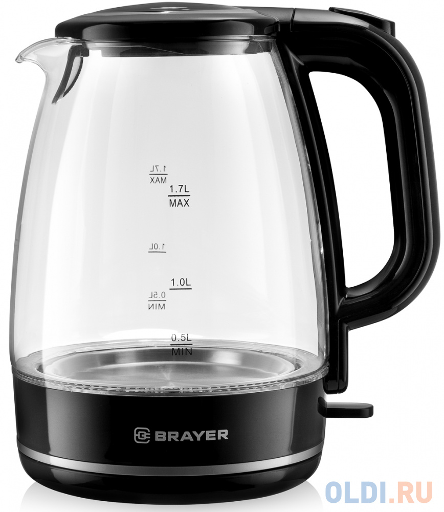 Чайник электрический Brayer BR1030 2200 Вт чёрный 1.7 л пластик/стекло, цвет черный, размер 22,3х18,5х24,5 см - фото 2