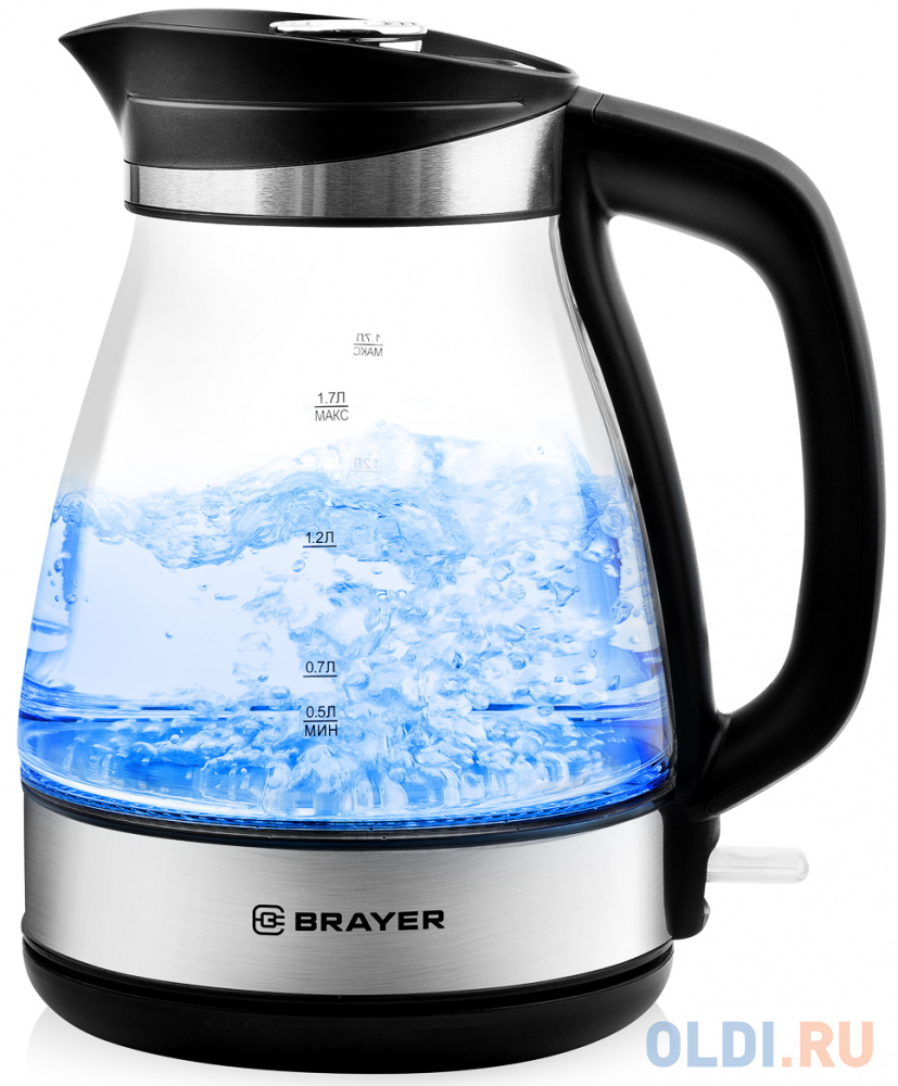 Чайник электрический Brayer BR1048 2200 Вт чёрный 1.7 л пластик/стекло чайник электрический gorenje k17glbwgor корпус стекло