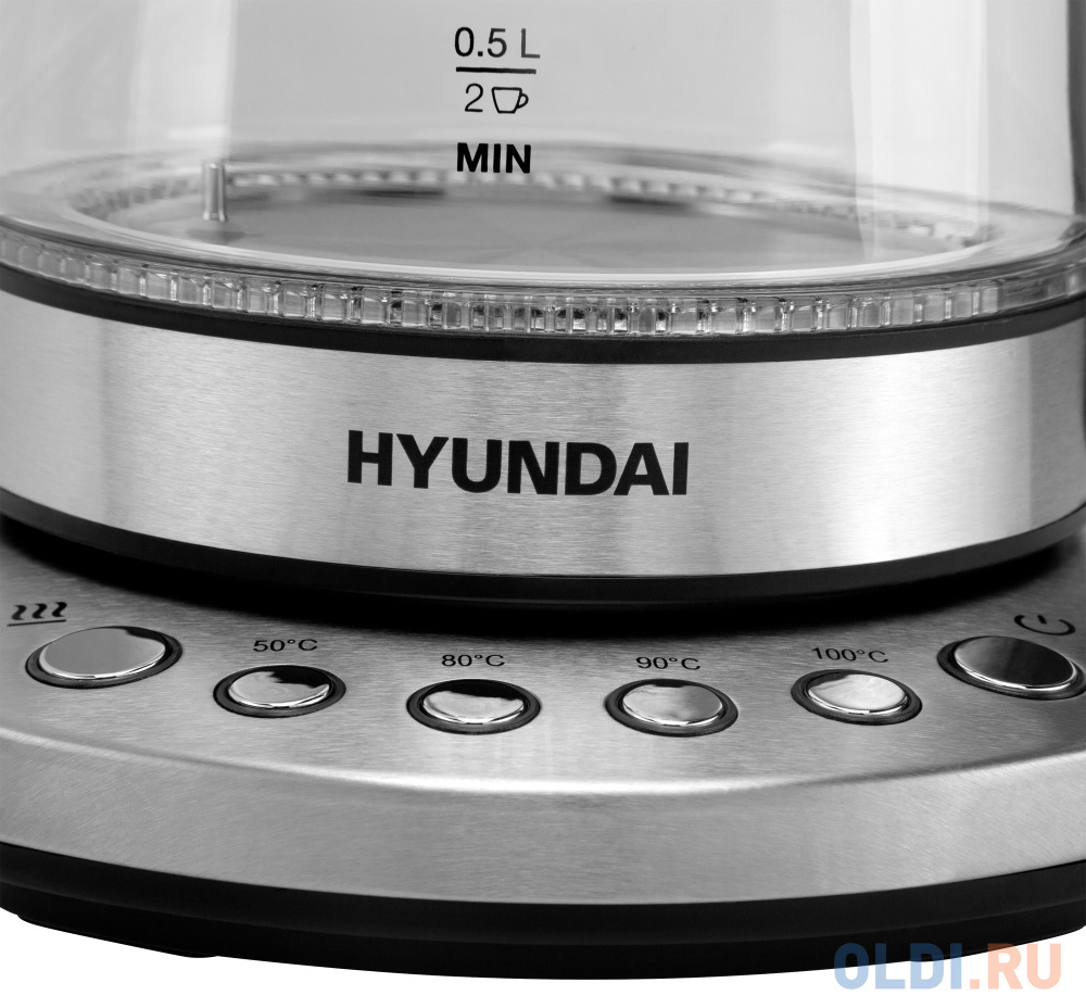 Чайник электрический Hyundai HYK-G3026 2200 Вт серебристый чёрный 1.7 л стекло, цвет серебристый / черный, размер н/д - фото 5
