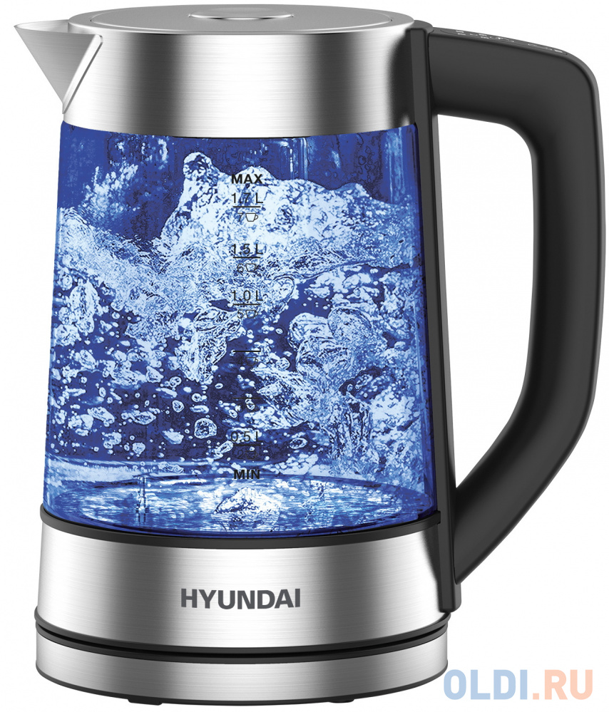 Чайник электрический Hyundai HYK-G7406 2200 Вт серебристый чёрный 1.7 л стекло, цвет черный/серебристый, размер н/д - фото 1