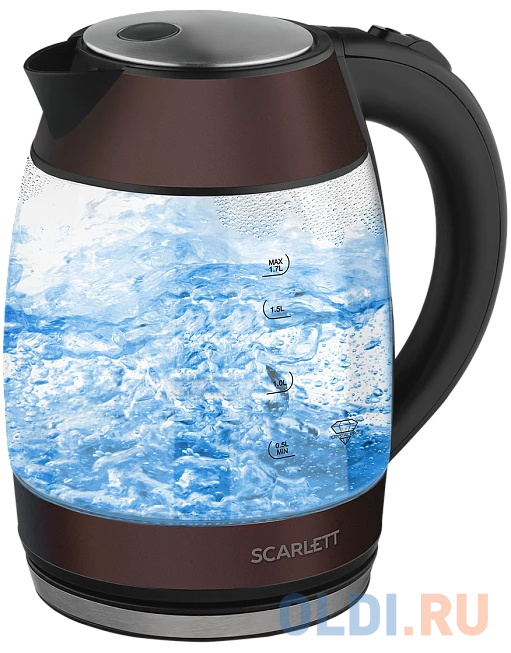 Чайник электрический Scarlett SC-EK27G100 2200 Вт чёрный коричневый 1.7 л стекло чайник электрический kitfort кт 6156 2200 вт чёрный 1 5 л пластик стекло