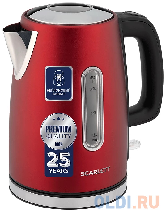 Чайник электрический Scarlett SC-EK21S83 2200 Вт красный 1.7 л металл, размер н/д