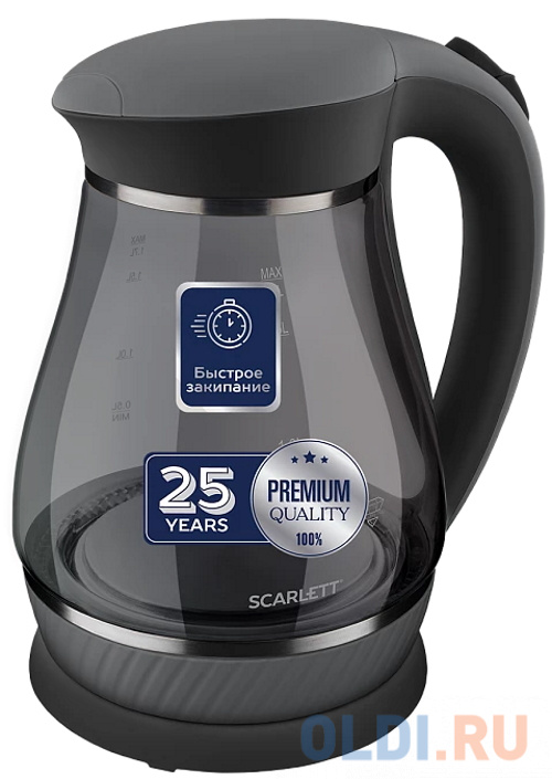 Чайник электрический Scarlett SC-EK27G82 2200 Вт чёрный 1.7 л стекло чайник электрический scarlett sc 1020