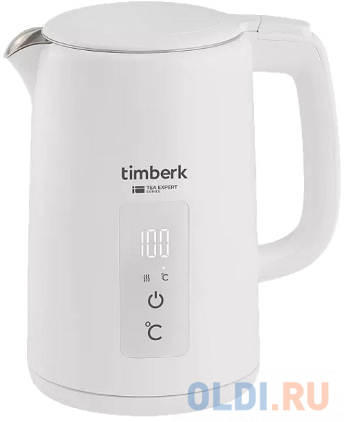 Чайник электрический Timberk T-EK21S02 2200 Вт белый 1.5 л металл/пластик чайник электрический xiaomi viomi mechanical kettle 1800 вт белый 1 5 л пластик