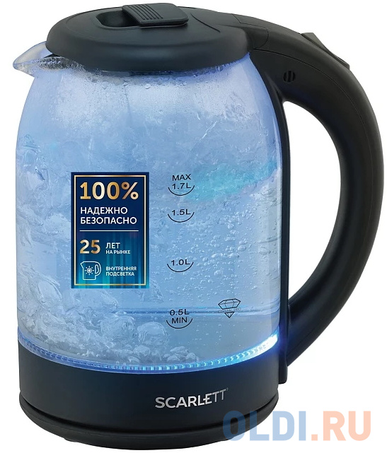 Чайник электрический Scarlett SC-EK27G90 1800 Вт чёрный 1.7 л стекло чайник электрический scarlett sc ek27g55 2200 вт серебристый чёрный 1 7 л стекло