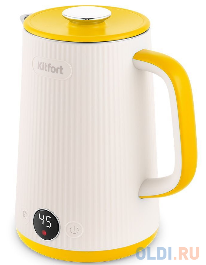 Чайник электрический KITFORT КТ-6197-3 1500 Вт жёлтый белый 1.7 л металл/пластик скарификатор электрический champion esc1532 1500 вт 320 мм 35л 9 3 кг 2в1