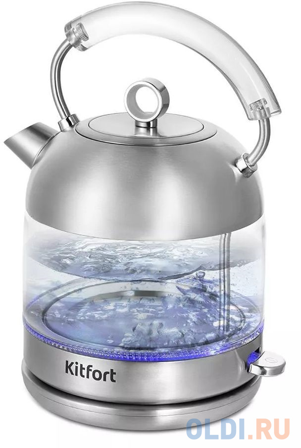 Чайник электрический KITFORT КТ-6630 2200 Вт нержавеющея сталь 1.7 л металл/стекло, цвет нержавеющая сталь, размер 226 х 180 x 291 мм