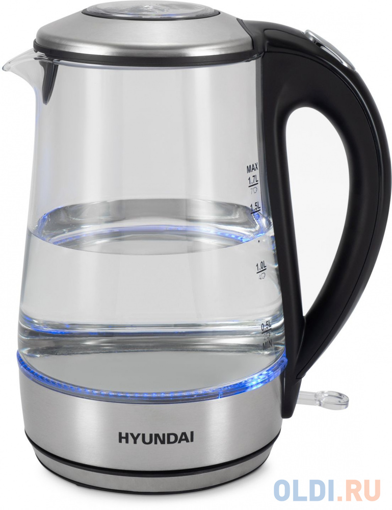 Чайник электрический Hyundai HYK-G8406 1.7л. 2200Вт прозрачный/черный (корпус: нержавеющая сталь) - фото 2