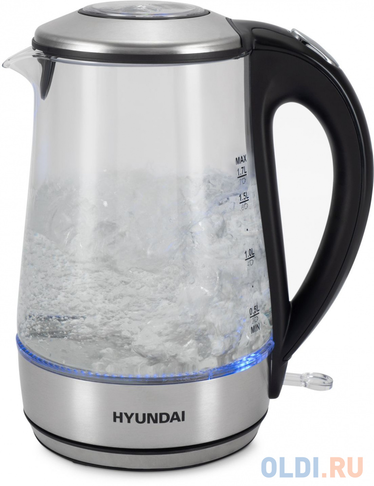 Чайник электрический Hyundai HYK-G8406 1.7л. 2200Вт прозрачный/черный (корпус: нержавеющая сталь) - фото 3