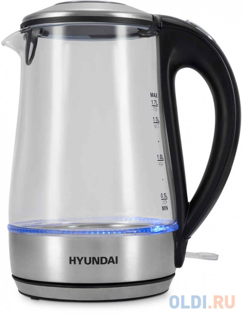 Чайник электрический Hyundai HYK-G8406 1.7л. 2200Вт прозрачный/черный (корпус: нержавеющая сталь) - фото 5