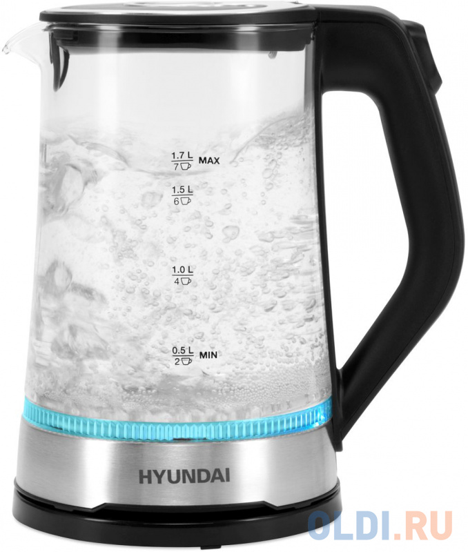 

Чайник электрический Hyundai HYK-G3401, 2200Вт, черный и серебристый
