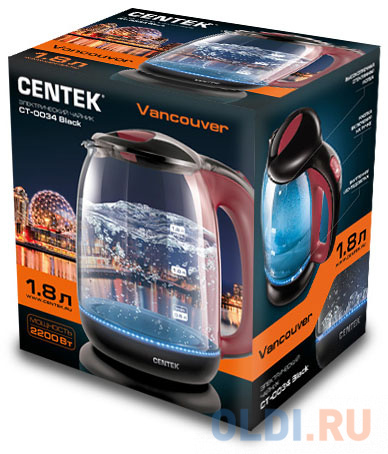 Чайник Centek CT-0034 2200 Вт чёрный 1.8 л стекло Вид№5