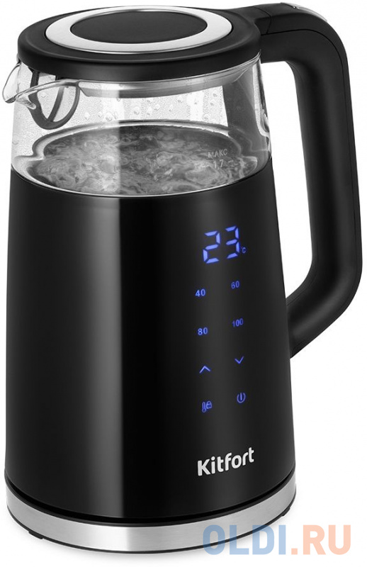 

Чайник электрический KitFort КТ-6611, 2200Вт, черный и серебристый
