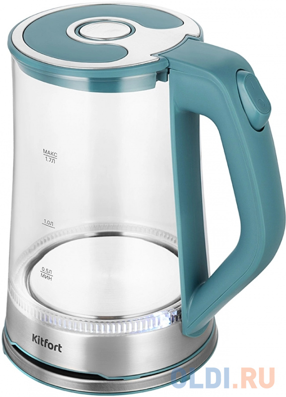 

Чайник электрический KitFort КТ-6669, 2200Вт, бирюзовый и нержавеющая сталь