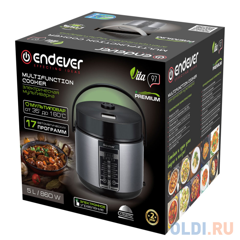 Мультиварка ENDEVER Vita-97 860 Вт 5 л черный серебристый фото