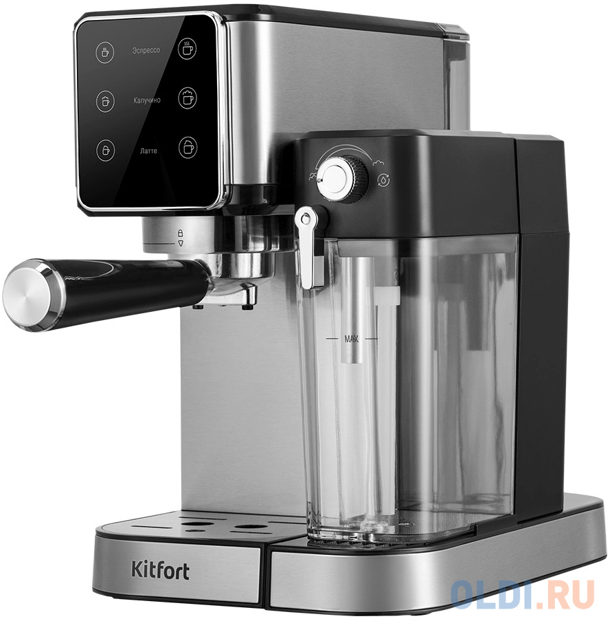 

Кофеварка KitFort КТ-7553, рожковая, нержавеющая сталь / черный