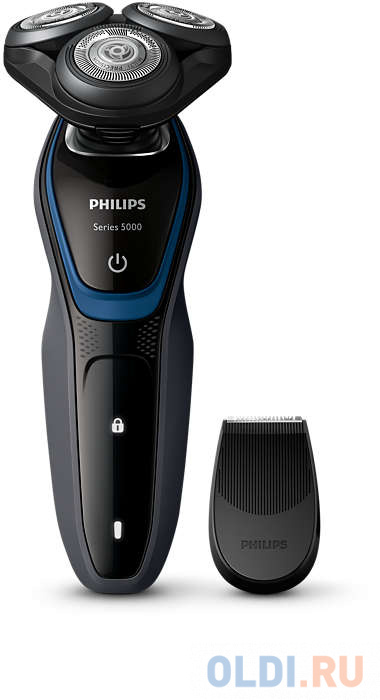 

Бритва роторная Philips Series 5000 S5100/06 реж.эл.:3 питан.:элек.сеть/аккум. черный/синий