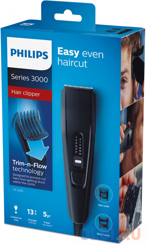 Машинка для стрижки Philips HC3510/15 черный (насадок в компл:2шт) фото