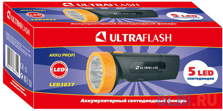 Ultraflash LED3827 (фонарь аккум 220В, черн /желт, 5 LED, SLA, пластик, коробка) Ultraflash LED3827 (фонарь аккум 220В, черн /желт, 5 LED, SLA, пластик, коробка) фото