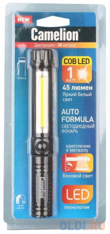 Camelion LED51521 (фонарь-ручка,  COB LED+1W LED, 3XR03, пластик, магнит, клипса, блистер) от OLDI