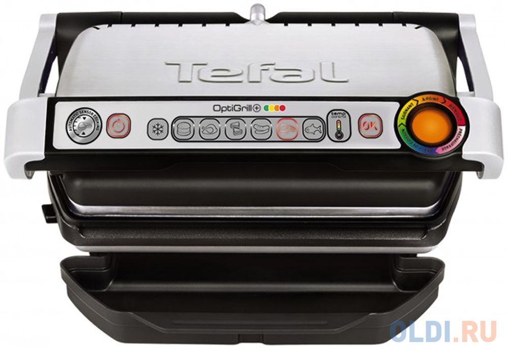 

Электрогриль Tefal Optigrill + серебристый чёрный GC712D34