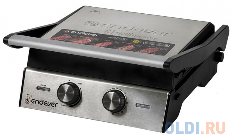 

Электрогриль ENDEVER Grillmaster 240, 2400 Вт., раб.поверхность 25x23.5 см., мех.регул. темп, серебристый/черный