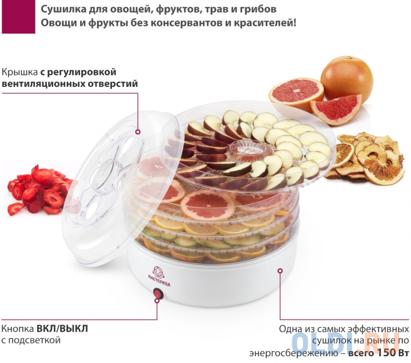 Сушилка для овощей и фруктов Мастерица СШ-0305 белый прозрачный Сушилка для овощей и фруктов Мастерица СШ-0305 белый прозрачный фото