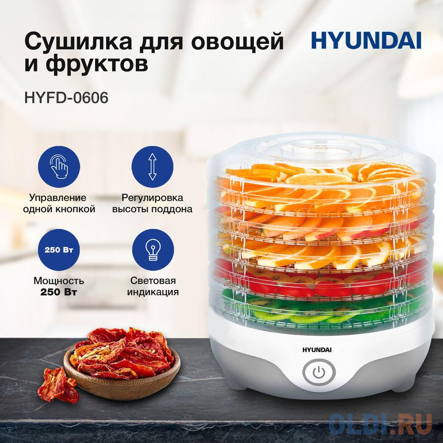 Сушка для фруктов и овощей Hyundai HYFD-0606 5под. 250Вт белый - фото 2