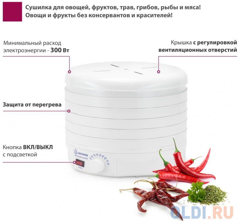 Сушилка для овощей и фруктов Мастерица ЭСБ-11/18-300 белый Сушилка для овощей и фруктов Мастерица ЭСБ-11/18-300 белый фото