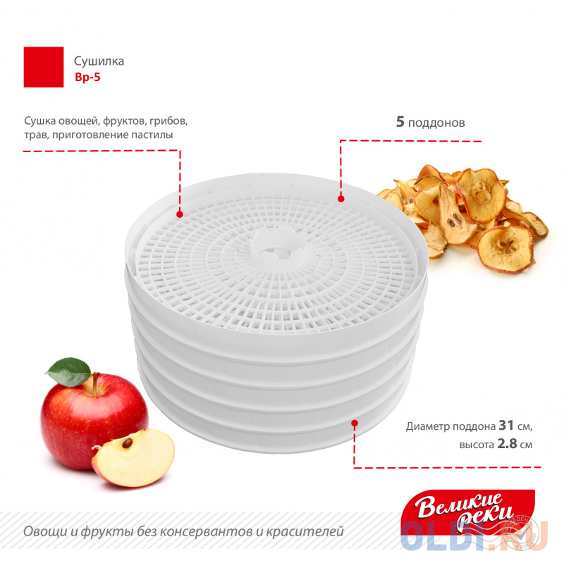 Сушилка для овощей и фруктов Великие реки ВР-5 белый Сушилка для овощей и фруктов Великие реки ВР-5 белый фото