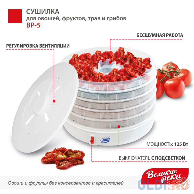 Сушилка для овощей и фруктов Великие реки ВР-5 белый Сушилка для овощей и фруктов Великие реки ВР-5 белый фото