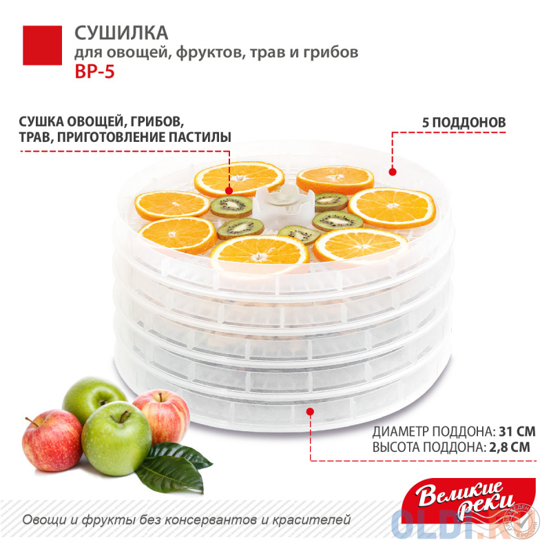 Сушилка для овощей и фруктов Великие реки ВР-5 белый Сушилка для овощей и фруктов Великие реки ВР-5 белый фото