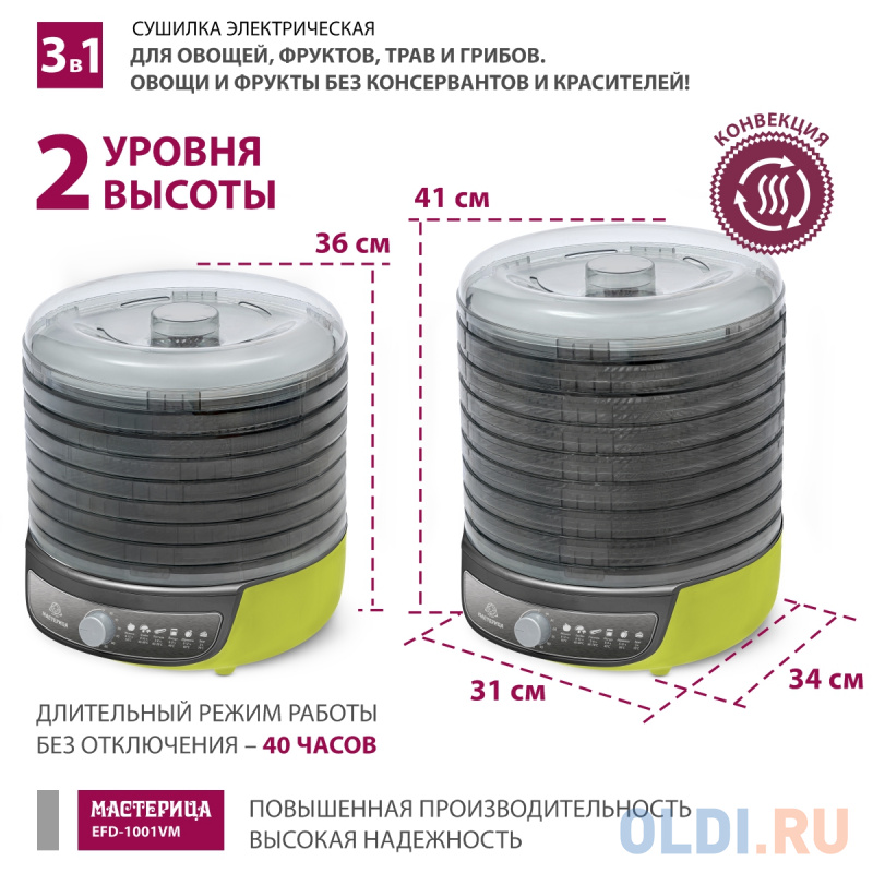 Сушилка для овощей и фруктов Мастерица EFD-1001VM оливковый с серым Сушилка для овощей и фруктов Мастерица EFD-1001VM оливковый с серым фото