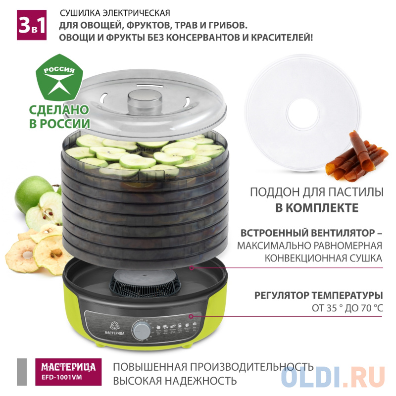 Сушилка для овощей и фруктов Мастерица EFD-1001VM оливковый с серым Сушилка для овощей и фруктов Мастерица EFD-1001VM оливковый с серым фото