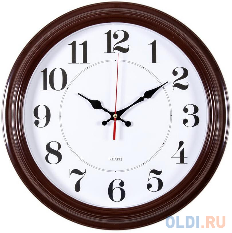 Часы настенные аналоговые Бюрократ WALLC-R85P D35см коричневый/белый