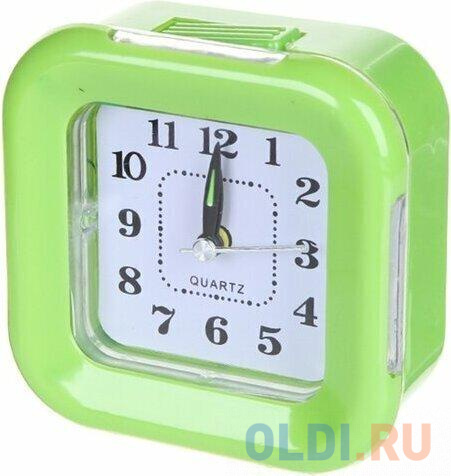 Perfeo Quartz часы-будильник "PF-TC-003", квадратные 9,5*9,5 см, подсветка, зелёные