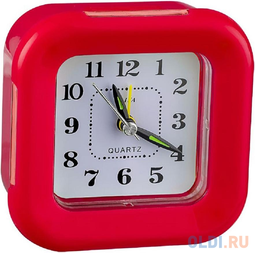 Perfeo Quartz часы-будильник PF-TC-003, квадратные 9,5*9,5 см, подсветка, красные
