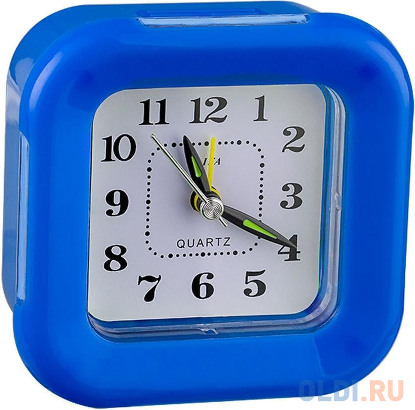 Perfeo Quartz часы-будильник "PF-TC-003", квадратные 9,5*9,5 см, подсветка, синие