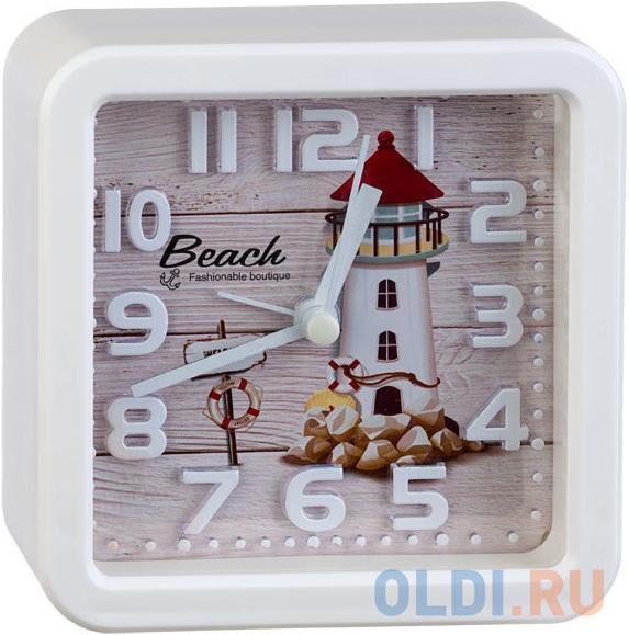 Perfeo Quartz часы-будильник "PF-TC-014", квадратные 10,5*10,5 см, маяк