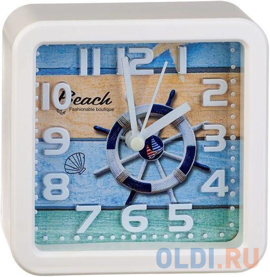 

Perfeo Quartz часы-будильник "PF-TC-014", квадратные 10,5*10,5 см, штурвал